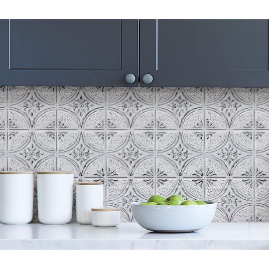InHome Camden Antique White Faux Tin Peel & Stick Backsplash Tiles